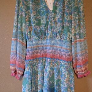 Current Air Vibrant Floral Long Sleeve Dress